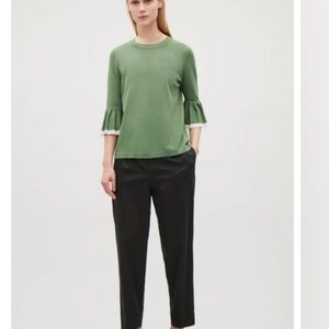 COS Green Light Weight Pull Over Sweater with Pleated Sleeves